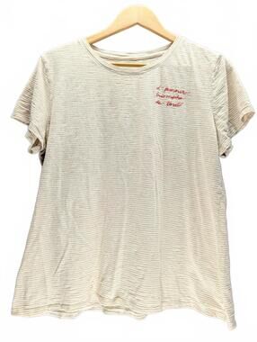 LOFT Linen Blend Striped Short Sleeve T-Shirt XL Beige